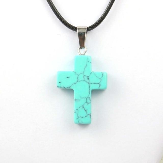 Natural Stone Cross Pendant Necklace