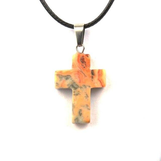 Natural Stone Cross Pendant Necklace