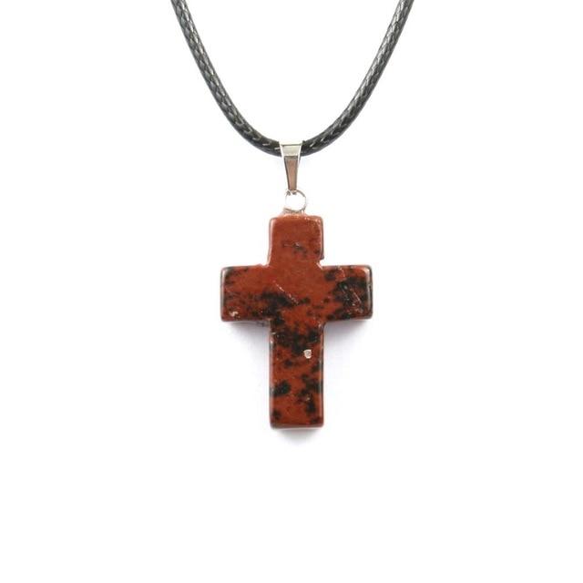 Natural Stone Cross Pendant Necklace