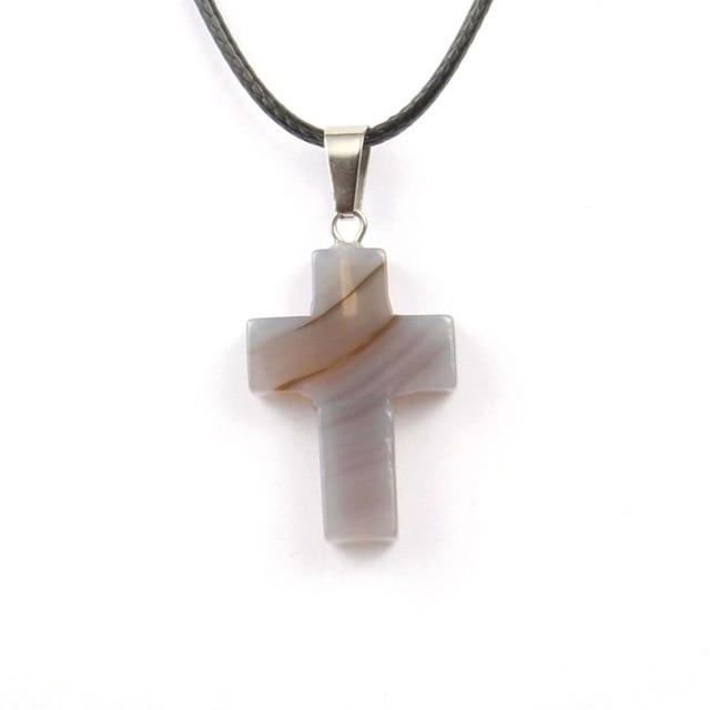 Natural Stone Cross Pendant Necklace