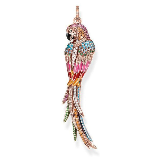 Silver & Zirconia Paradisiacal Rainbow Parrot Pendant Necklace