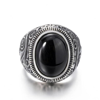 Titanium Steel Signet Ring with Natural Crystals