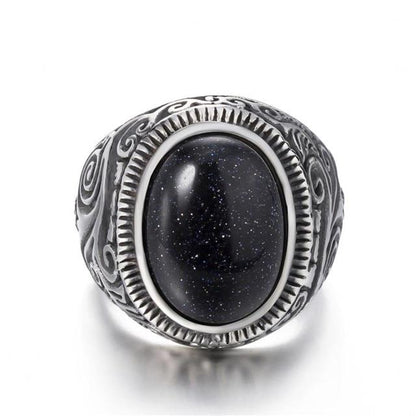 Titanium Steel Signet Ring with Natural Crystals