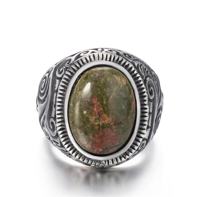 Titanium Steel Signet Ring with Natural Crystals