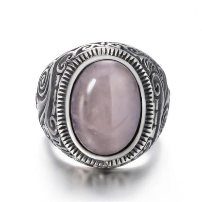 Titanium Steel Signet Ring with Natural Crystals