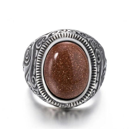 Titanium Steel Signet Ring with Natural Crystals