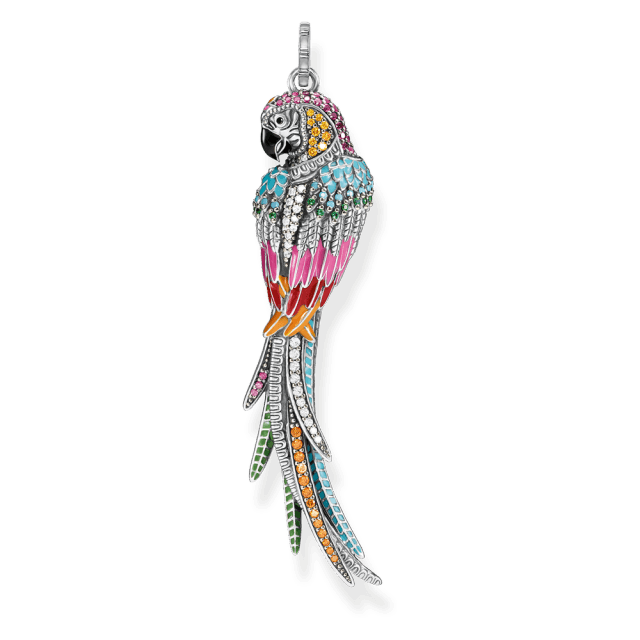 Silver & Zirconia Paradisiacal Rainbow Parrot Pendant Necklace