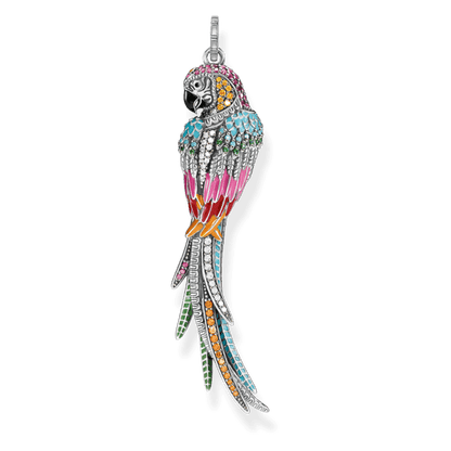 Silver & Zirconia Paradisiacal Rainbow Parrot Pendant Necklace