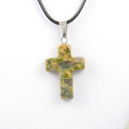 Natural Stone Cross Pendant Necklace