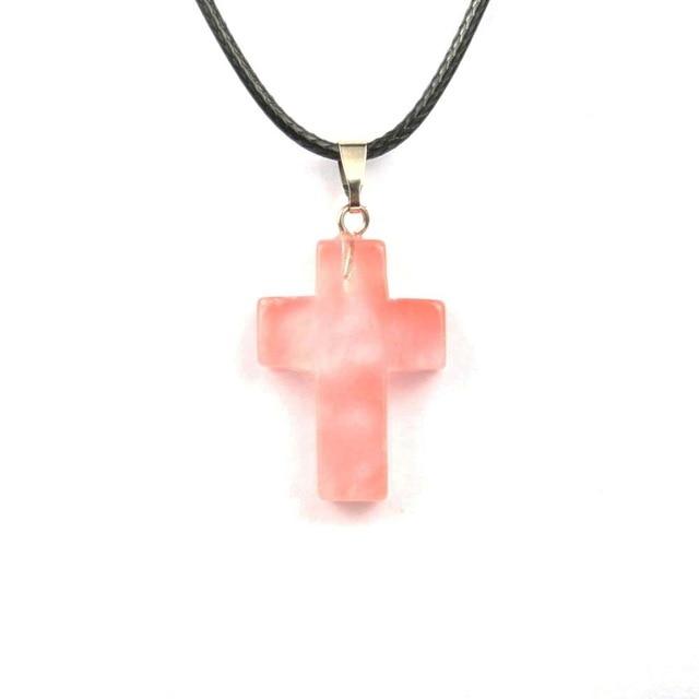 Natural Stone Cross Pendant Necklace