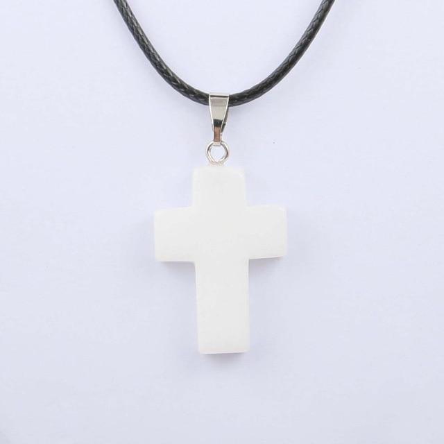 Natural Stone Cross Pendant Necklace