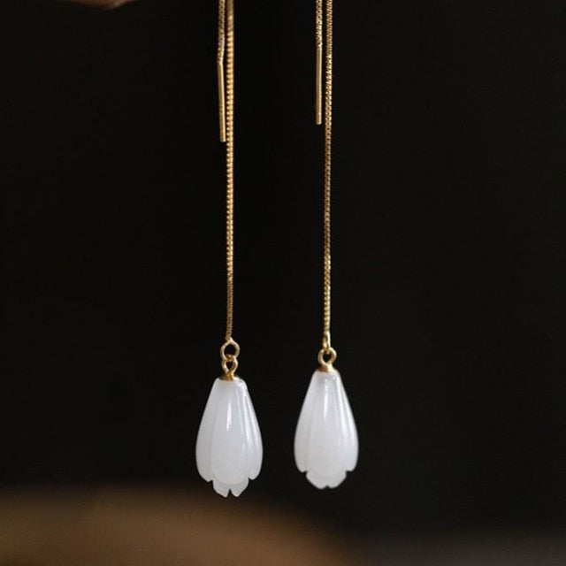 THAI SILVER Chalcedony Snowdrop Tassel Earrings