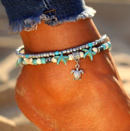 SUMMER STYLE! Vintage Shell,Beads ,Turquoise Anklets